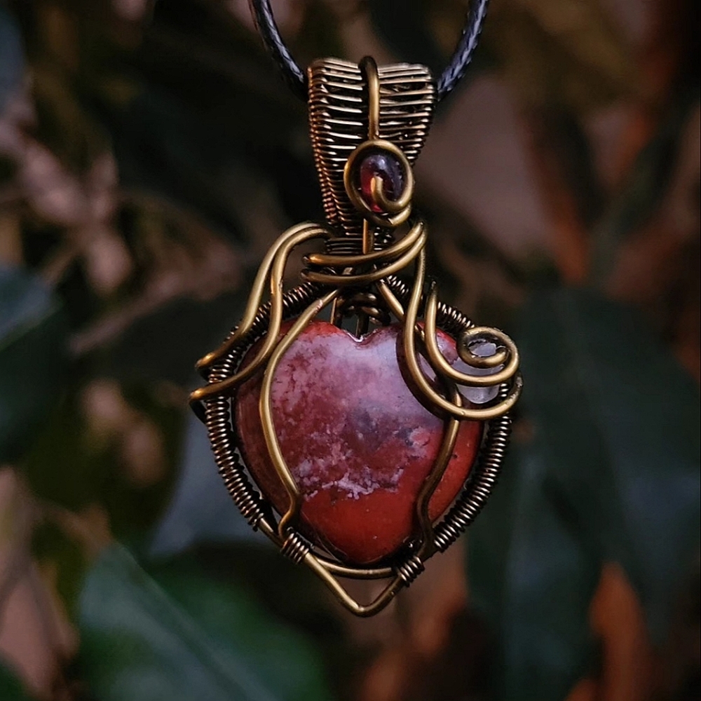 Handmade Red Jasper, Labradorite & Garnet Crystal Heart Pendant